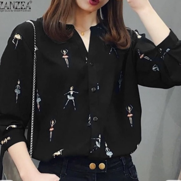 Tops - Ballerina print button down shirt